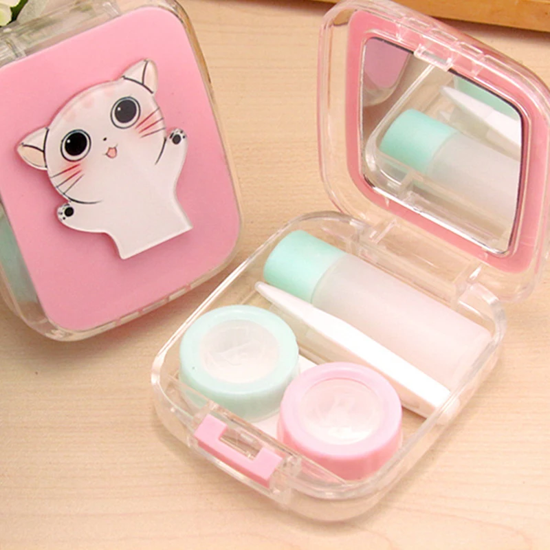 

Mini Square Contact Lens Case Travel Kit Easy Carry Mirror Container Holder Travel Washer Cleaner Container