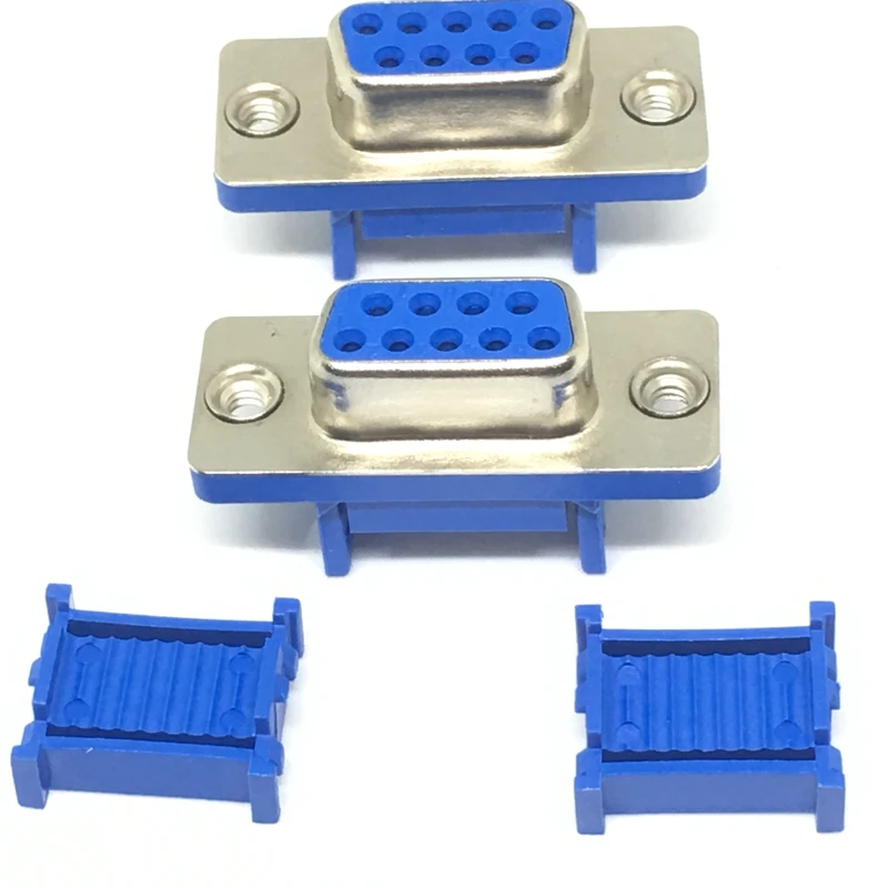 Good 5 parts D-SUB 9-pin DB9 Female IDC crimp adapter plug for ribbon cable Blue 2