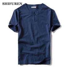 Shifuren Лето г. дышащий хлопок белье Рубашки для мальчиков короткий рукав свободный крой Традиционный китайский одной кнопки повседневные Сорочки выходные для мужчин