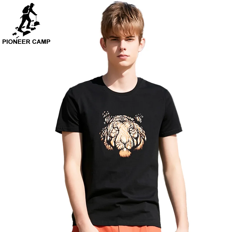 

Pioneer Camp Short Sleeve T Shirts Men Tiger Printed Animal Cotton T Shirt Summer Casual Brand Clothings ADT906191