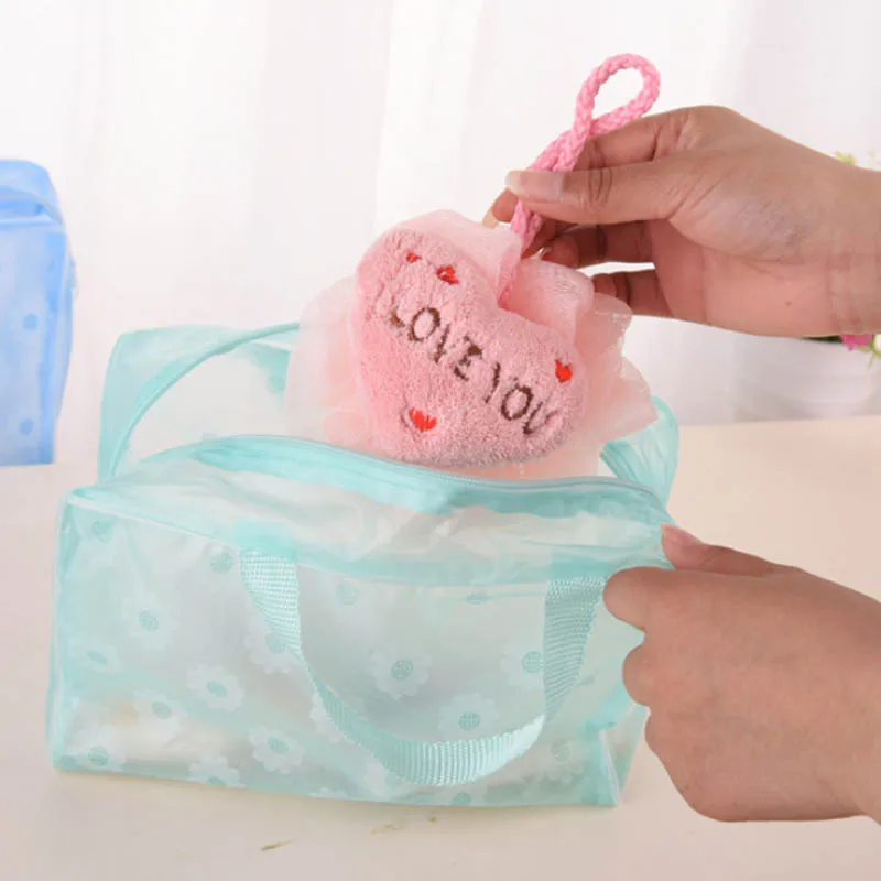 Portable PVC Transparent Bathing Storage Bag Women Waterproof Cosmetics Organizer Bag Save SpaceToiletry Travel Accessories