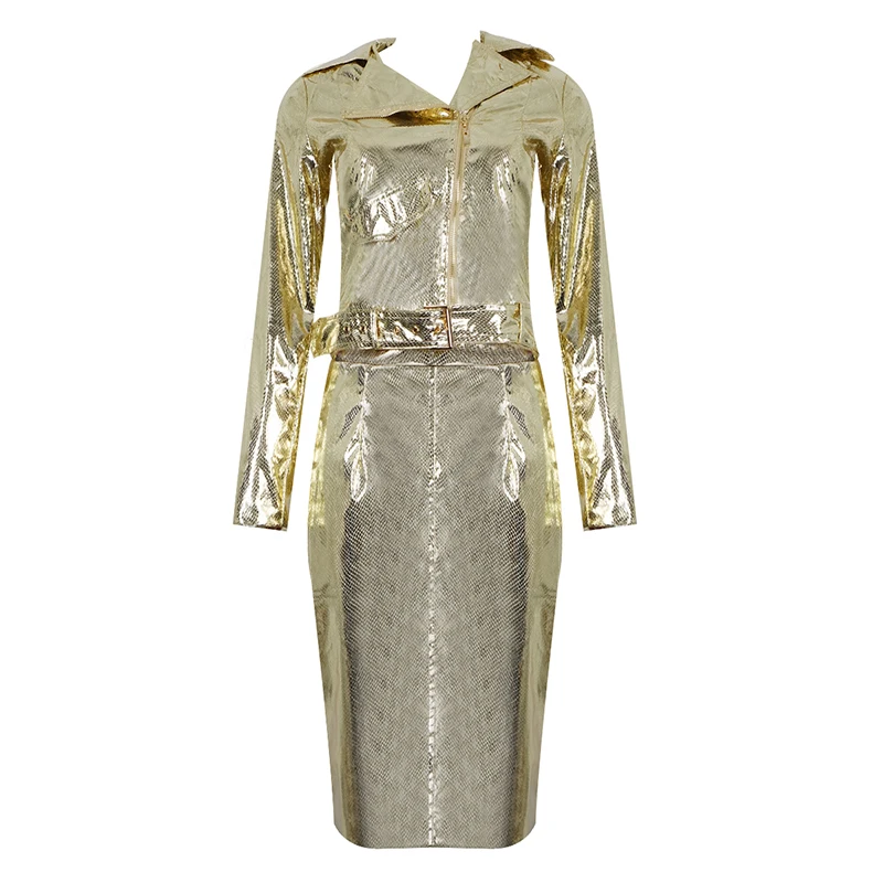 Top Quality Fashion Gold 2 Pieces Set Bodycon Dress Club Party Bodycon Dress  (7)