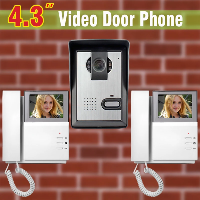 4.3\ LCD Video Door Phone Intercom Doorbell System Kit IR Camera Door bell Intercom Doorphone 2 monitors Home Security