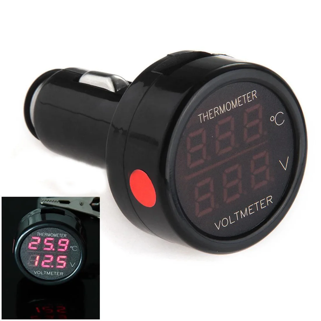 

2 IN 1 Car Battery Monitor Voltmeter Thermometer DF-01-TV Digit Display Red Green Blue car voltmeter 7.2*3.8cm