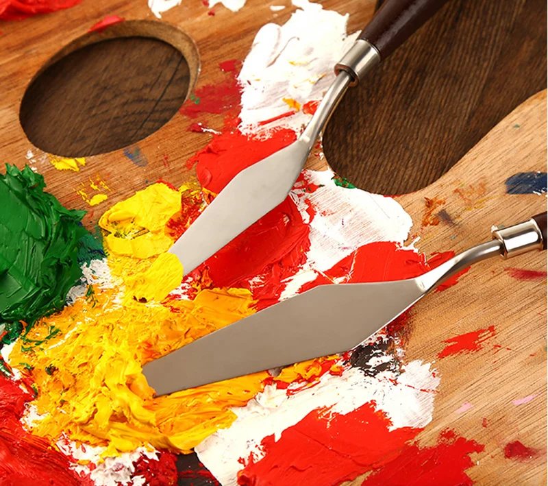 5Pcs Palette Scraper Set oil painting tool Mixed Stainless Stee Spatula Knives For Artist Painting Knife Blade wooden handle