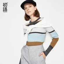 Toyouth осень с длинным рукавом Для женщин свитера с круглым вырезом в полоску Тонкий вязать пуловеры корейский модные женские топы