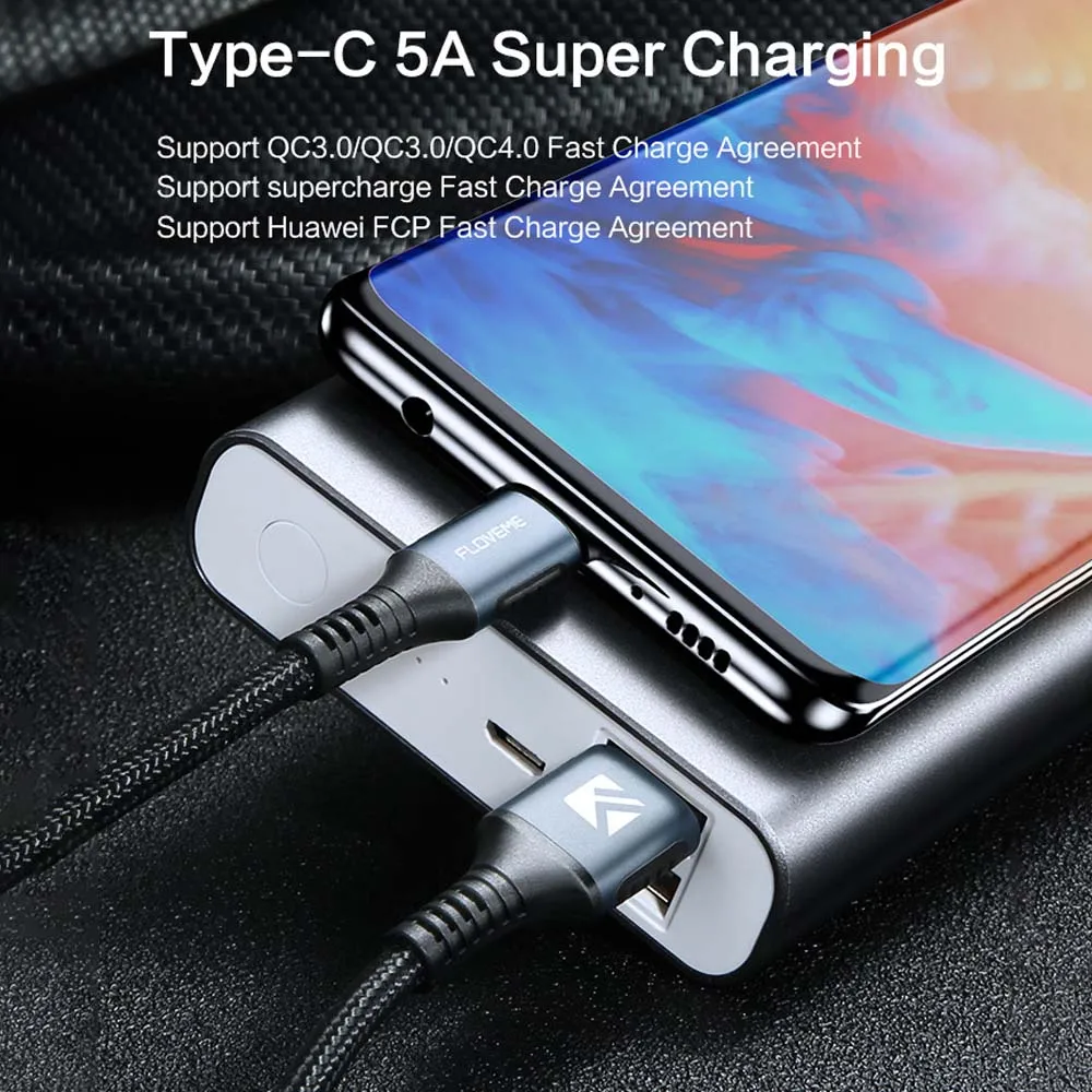 FDBRO FLOVEMEUSB نوع C 5A كابل 3.4ft/3 حزمة-3.0 C إلى USB الحبل سريع السريع شحن شاحن USB-C نوع-C كابل لسامسونج