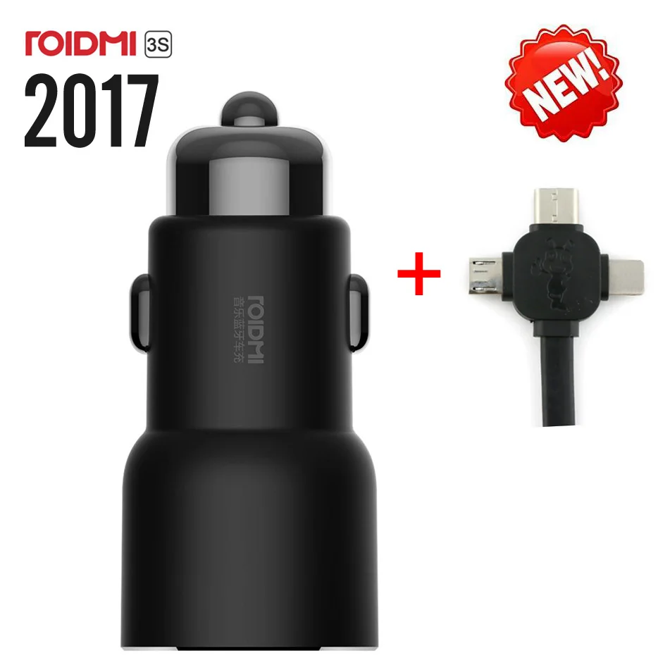 Xiaomi ROIDMI 3 ثانية سماعة لاسلكية تعمل بالبلوتوث سيارة شاحن آيفون 8 7 زائد 5 فولت 3.4A المزدوج USB الموسيقى اللعب FM الارسال ل الروبوت و IOS