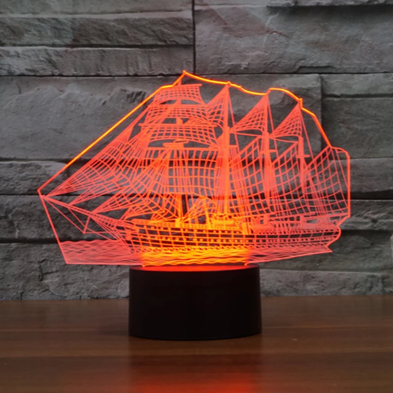 Newest Bedroom Night Desk Light Lamp Versatile 7color illusion Sailboat 3D LED (4)