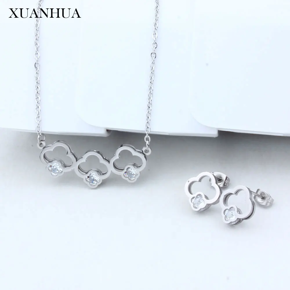 

XUANHUA Clover Flower Earrings And Necklace Sets Jewelry Sets Stainless Steel Jewelry Woman Vogue 2019 Jewelry Accessories