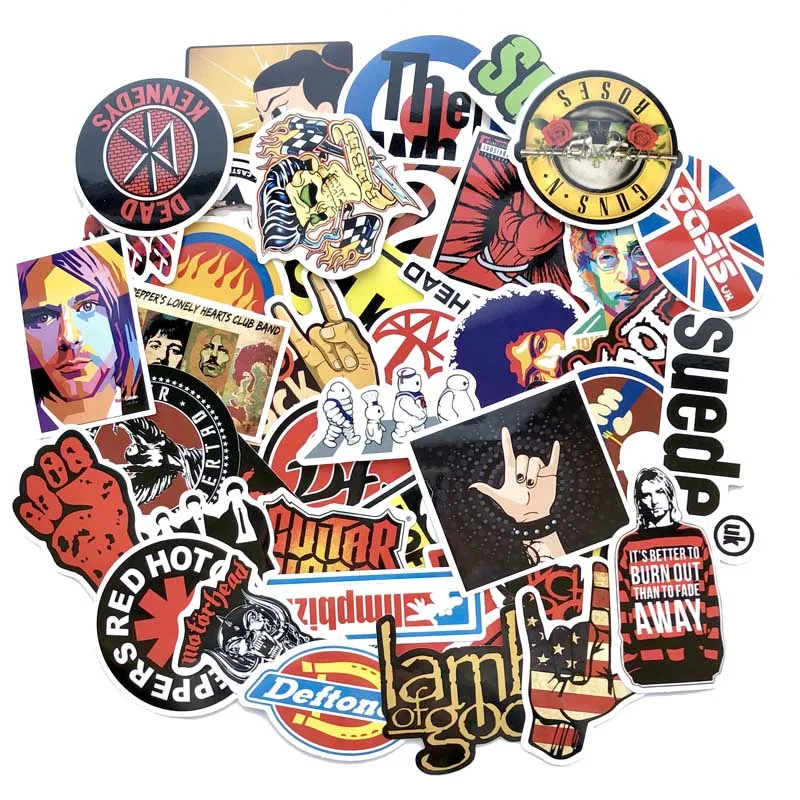 Details about   52 Pcs Retro Rock Band Music Stickers For Guitar Suitcase Skateboard DIY Decals 