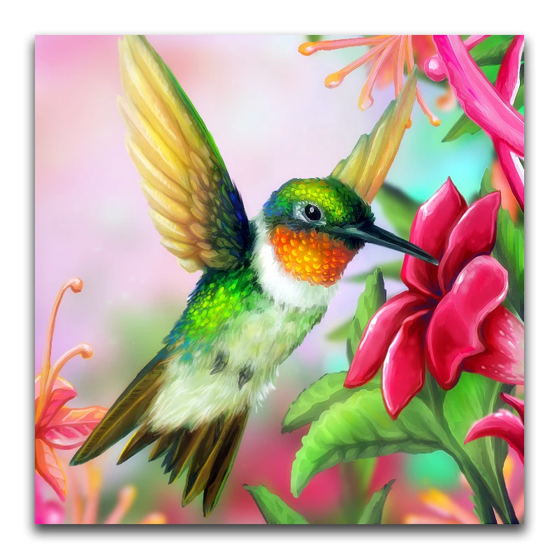 DIY 3D Diamond mosaic animal Full Round Diamond embroidery Cross stitch flowers Full Square Diamond painting cute Hummingbird