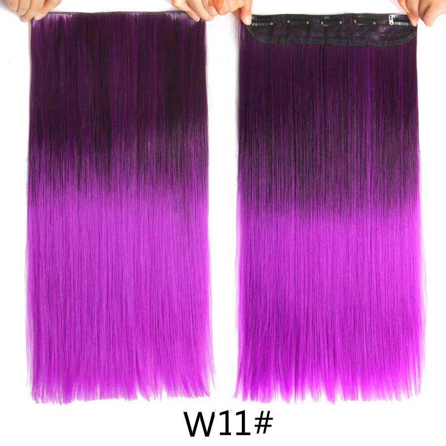 Leeons, 5 клипсов, волосы для наращивания, шелковистые, длинные, прямые синтетические шиньоны, искусственные накладные волосы, розовые, с эффектом омбре, 26 цветов, 22 дюйма - Цвет: W11