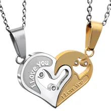 AOAO Drop shipping Heart pendant stainless steel I love you Never separate couple necklace