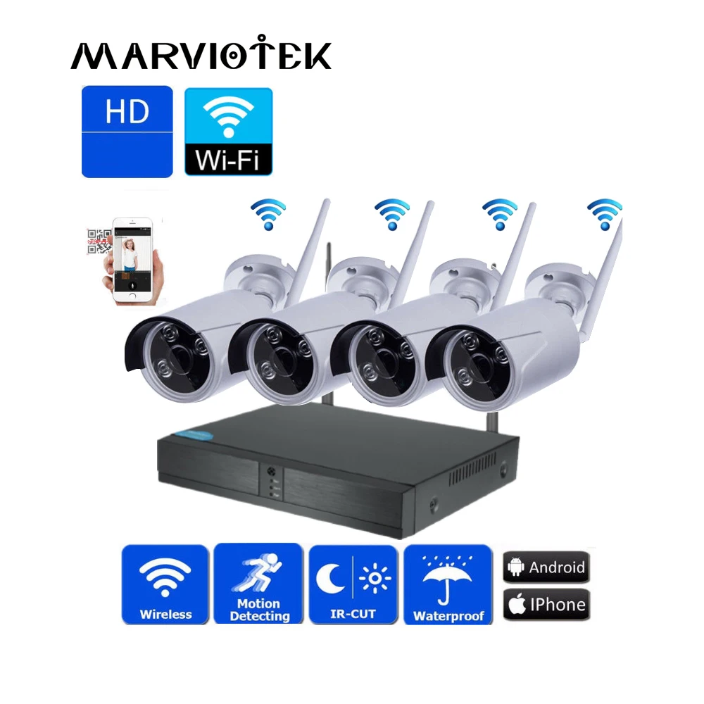 

1080P HD Wireless CCTV camera System NVR Kit 4 camera Outdoor IR Night Vision surveillance system wifi camera set Plug and Play
