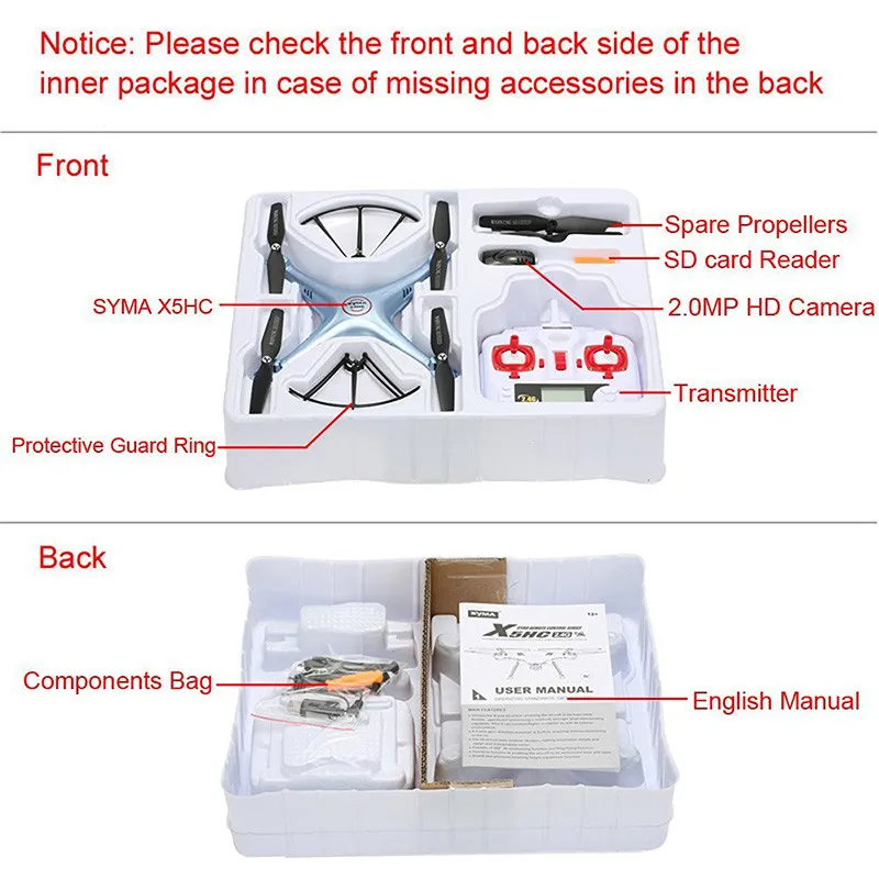 SYMA X5HC Дрон 2.0MP дистанционное управление HD Пластик RC самолет Квадрокоптер с режимом headless Высокий режим ожидания 6 оси; Дрон с гироскопом