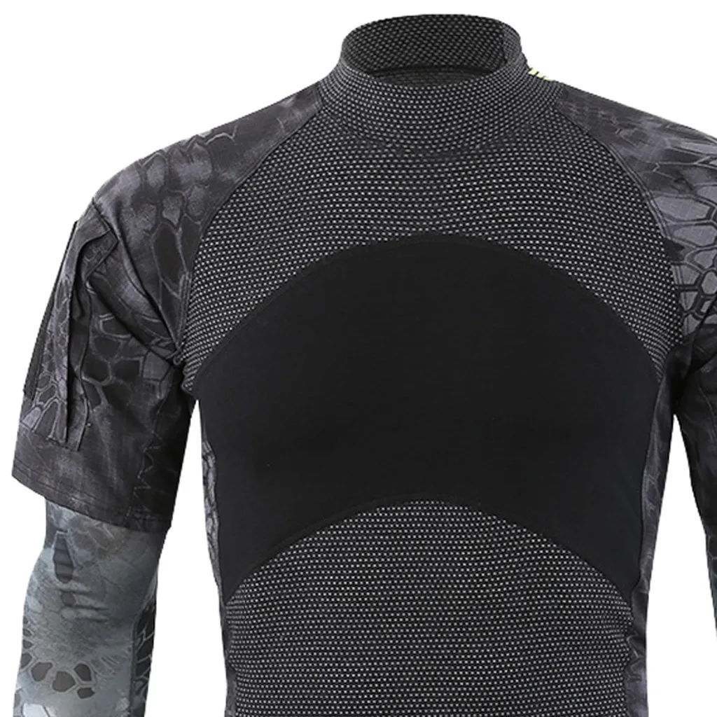 Mens Summer Sports T-Shirt Camouflage Patchwork Breathable Stretch Short Sleeve Patchwork With Arm Cover Sleeves Shirt Top