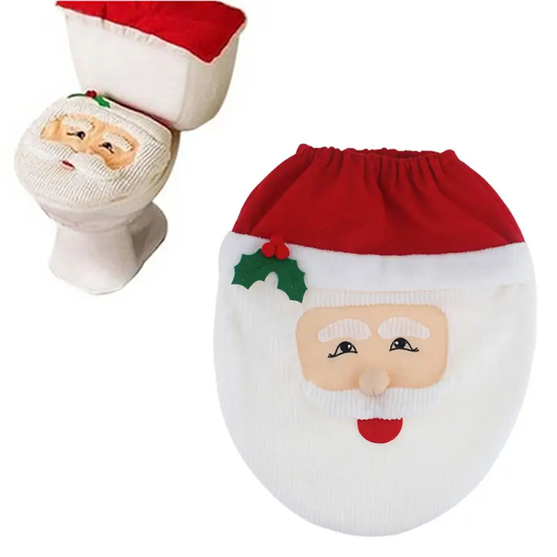 Fashion 1Pc Christmas Toilet Seat Cover Rug Santa Claus Toilet Seat Cover For New Year Decoration Bathroom Christmas Decoration