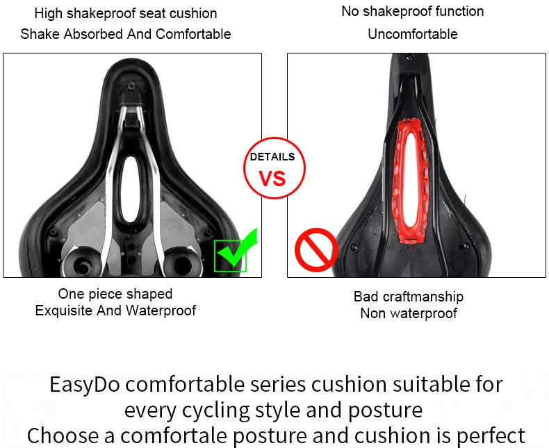 EasyDo Bike Saddle For Bicycle Hollow MTB Bike Cushion One-Piece Thicken Foam Saddle Comfortable Cycling Accessories Part