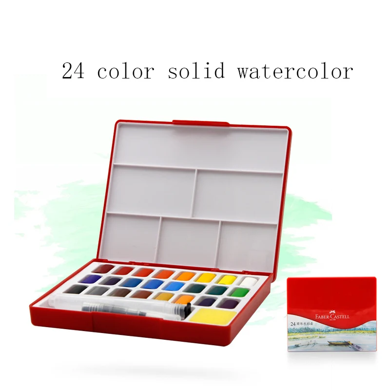 Faber-Castell 24/36/48 Цвет одноцветное коробка акварельных красок с Краски кисти яркое Цвет Портативный воды Цвет пигмент товары для рукоделия - Цвет: 24  colors