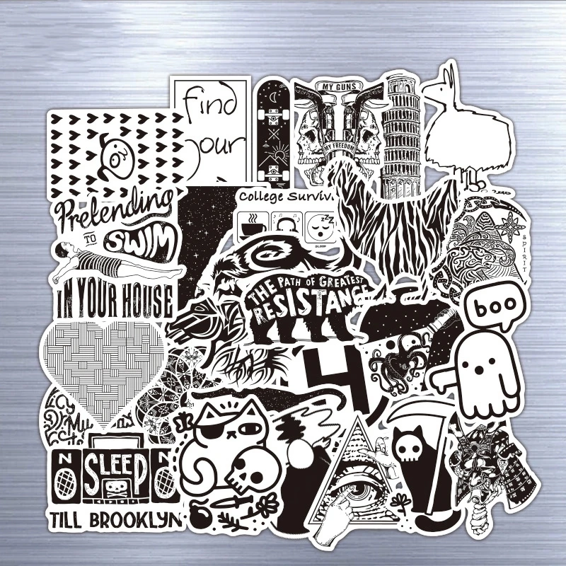 

52 pcs Ghost Sticker Black and White Tone Funny Toys Animal Stickers Skeleton Ghost Computer Sticker Pack Kids Toys
