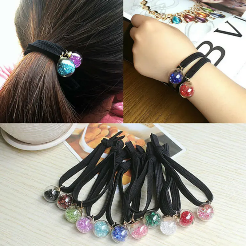

Hair Holder Fashion Jewelry Glass Ball Colored Crystal High Elastic Hair Bands Hair dress and accessories for Women and Girls