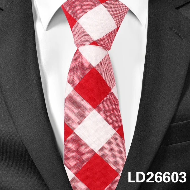 Мужской галстук клетчатые хлопковые галстуки для мужчин повседневные полосатые тонкие галстуки для Свадьба Вечерние 6 см ширина обтягивающие Галстуки для жениха Gravatas - Цвет: LD26603
