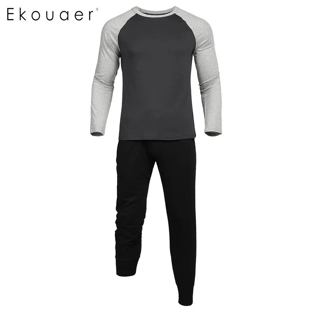 Ekouaer мужские летние пижамы комплект ночное белье с круглым вырезом короткий рукав футболки клетчатый карман шорты пижамы мужские пижамы костюмы