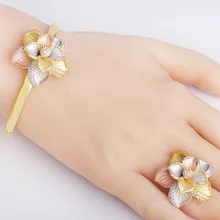 MECHOSEN трудно ремесло цветок Форма Ювелирные наборы браслет кольцо 3 тона Латунь кубического циркония знаменитостей банкет руки аксессуары