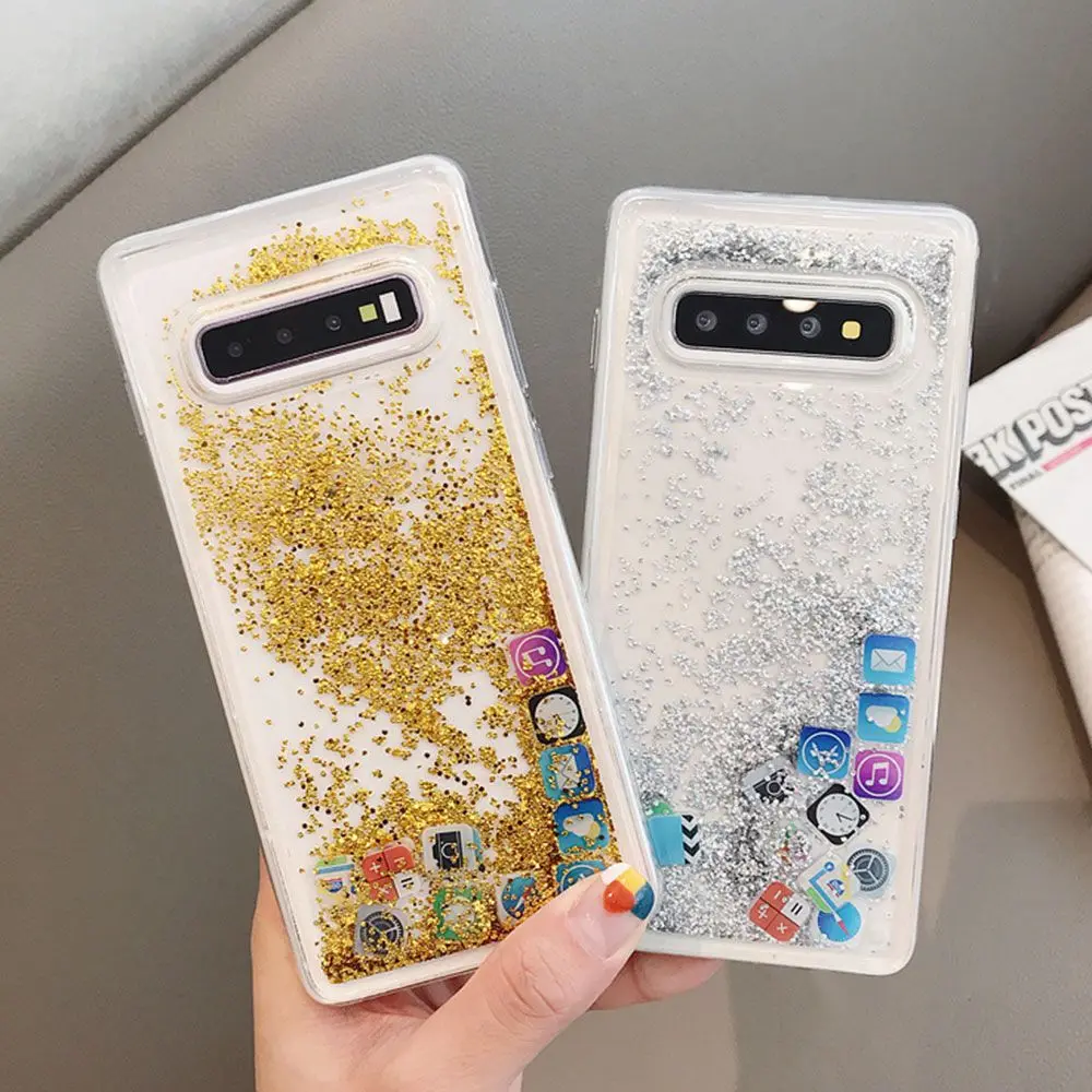 

KISSCASE Glitter Liquid Quicksand Silicone Case For Samsung Galaxy S10 Plus App Icon Cover Coque For Samsung S10 Lite Case Funda