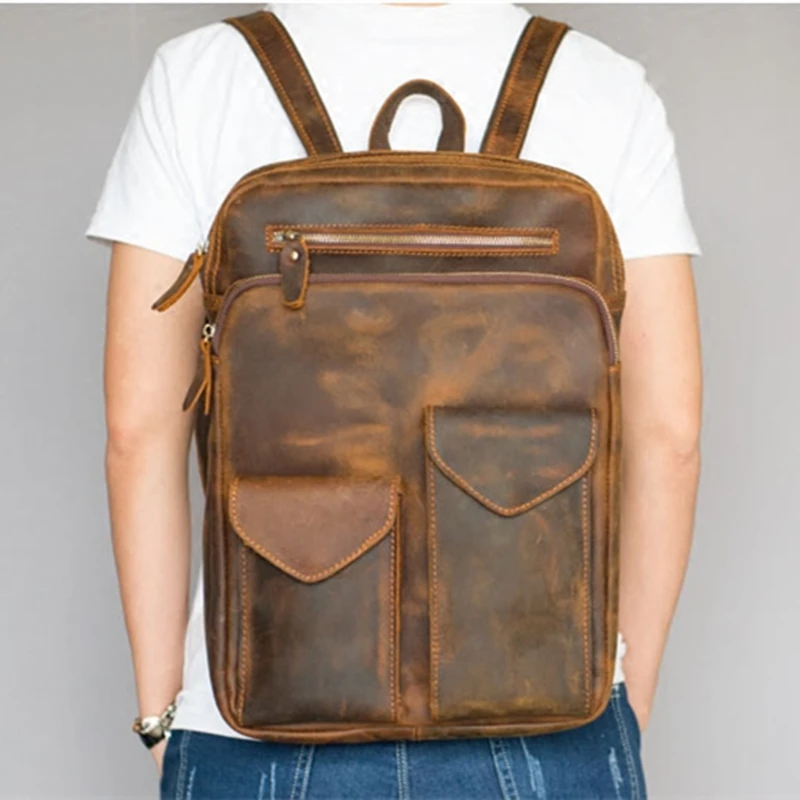 Мужской винтажный рюкзак из натуральной воловьей кожи для ноутбука|vintage book bags|bag