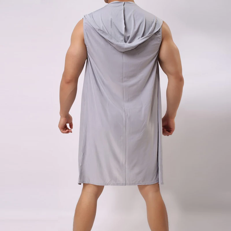 Мужской Халат с капюшоном тонкий кардиган-безрукавка дышащая Домашняя одежда с поясом FDC99