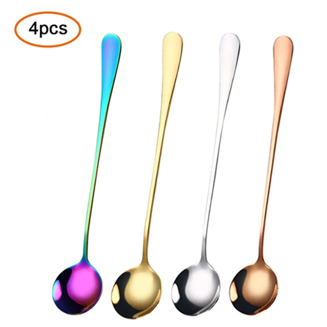 4pcs Mixed Color 01 7 шт./4 шт. комплект кофейных ложек из нержавеющей стали десертная ложка для мороженого чайные ложки, кофейные аксессуары столовые приборы питьевые инструменты - Цвет: 4pcs Mixed Color 01