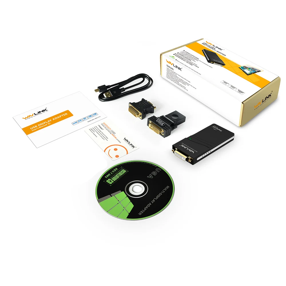 Wavlink USB 2.0 to VGA/DVI/HDMI-Compatible Video Graphic Adapter Multiple Monitors Display Extend/Mirror Mode Supports Windows