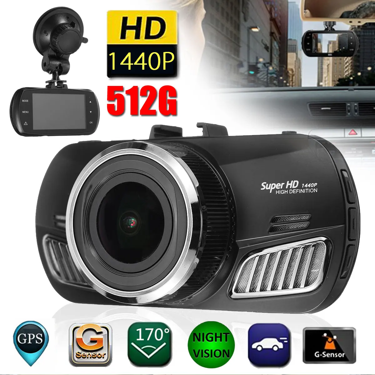 

KROAK Mini Car DVR Camera Vehicle HD 1440P Video Recorder Camcorder G-Sensor Night Vision Vehicle Traveling Date Recorder
