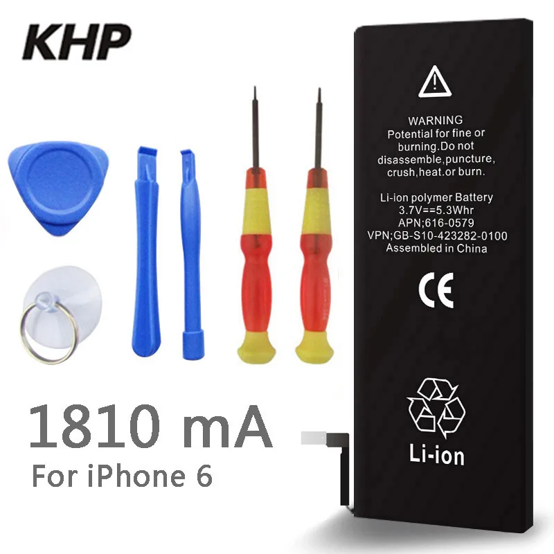 100 Original Brand KHP Phone Battery For Iphone 6 Real Capacity 1810mAh With Machine Tools Kit
