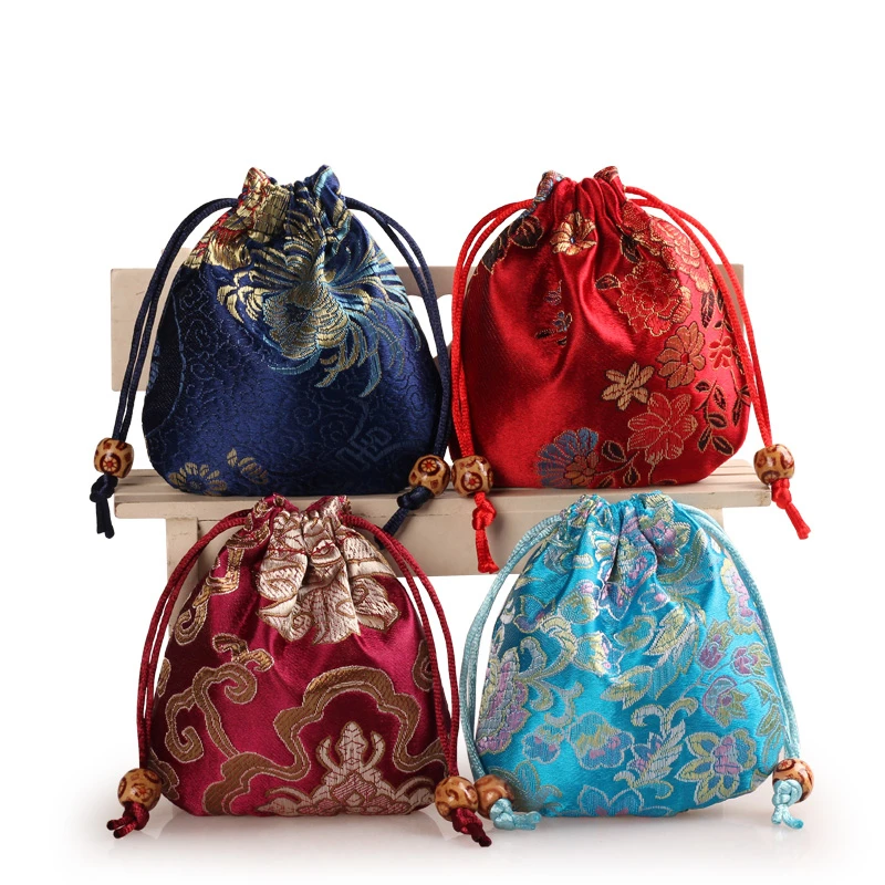 Мини китайский мешочек из шелка для украшений атласный Цветочный шнурок подарочная сумка с круглым дном упаковочные сумки Саше 3 шт./партия