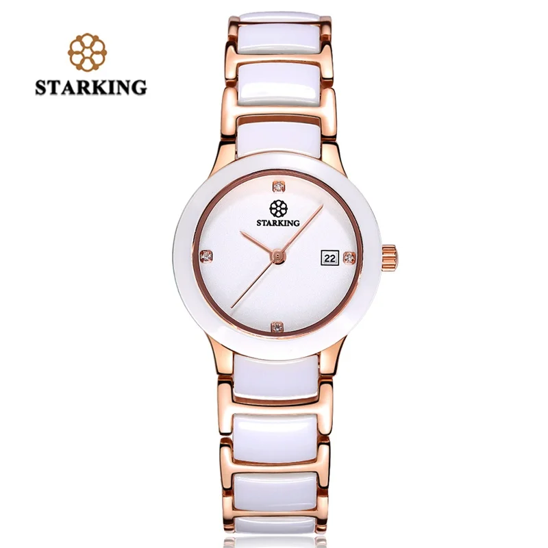 

STARKING Trendy Crystal Women Wrist Watch Ceramic Dress Elegant Auto Date Display Ladies Watches Luxury Jewelry Female Clock