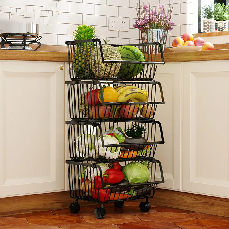 Household kitchen supplies storage basket vegetable shelf multi-layer  stainless steel floor-standing rack WF4021412
