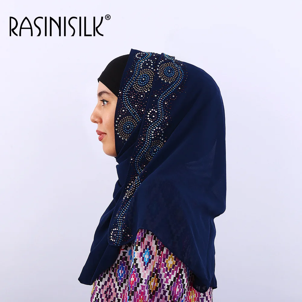 

Luxury Rhinestone Muslim Scarf Hijabs Bubble Pearl Chiffon Women Turban Wrap Long Size Shawl Headscarf Plain Head Scarf 170x70cm