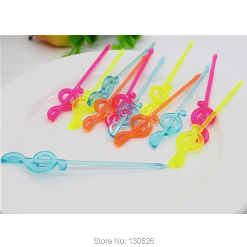 

New 100pcs Colorful Plastic Musical Note Shape Food Fruit Fork Picks Set for Party Cake Dessert Fork Set Kitchen Accessories
