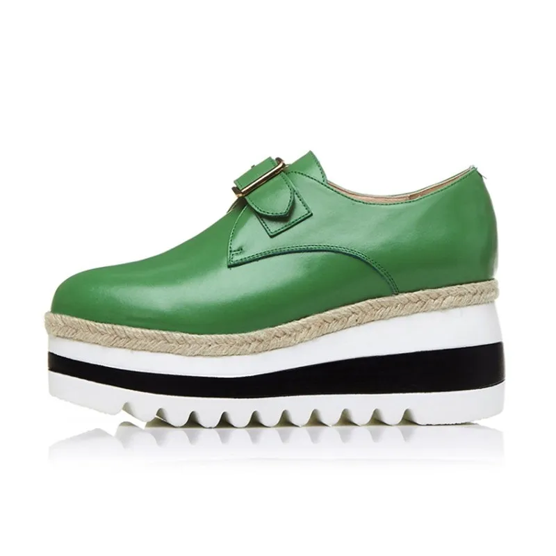 Vache Cuir Loisirs Chaussures vert Kriywen Parti En Femme Pompes Printemps Mujer Femelle Coins Boucle Zapatos Noir Lady forme Plate Femmes dwqqBfFSxE