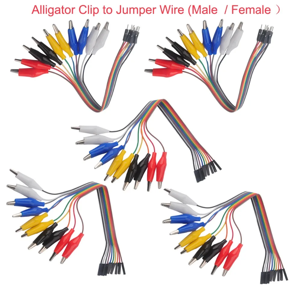 

5Set Alligator Clip to Dupont Wire 10pin 20cm Male / Female, Crocodile Clip for Test Lead,For Arduino Raspberry pi 10Pcs/Set