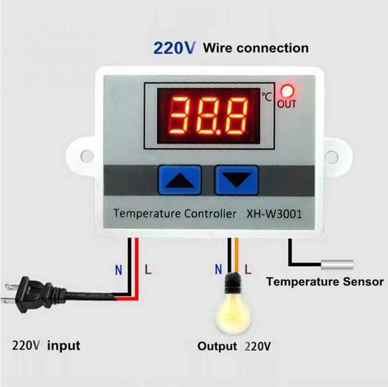 AC 220V Digital Micro-Computer Thermostat Controller Switch Dual Display LED