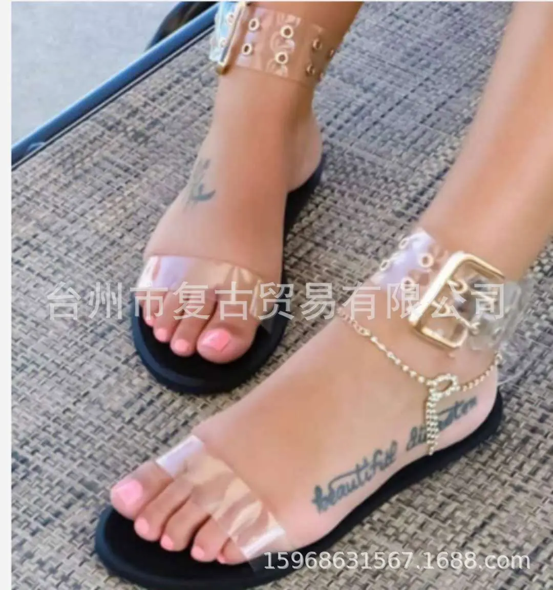 

AGUTZM New Women Sandals Transparent Flat Summer Gladiator Open Toe Clear Jelly Shoes Ladies Roman Beach Sandals
