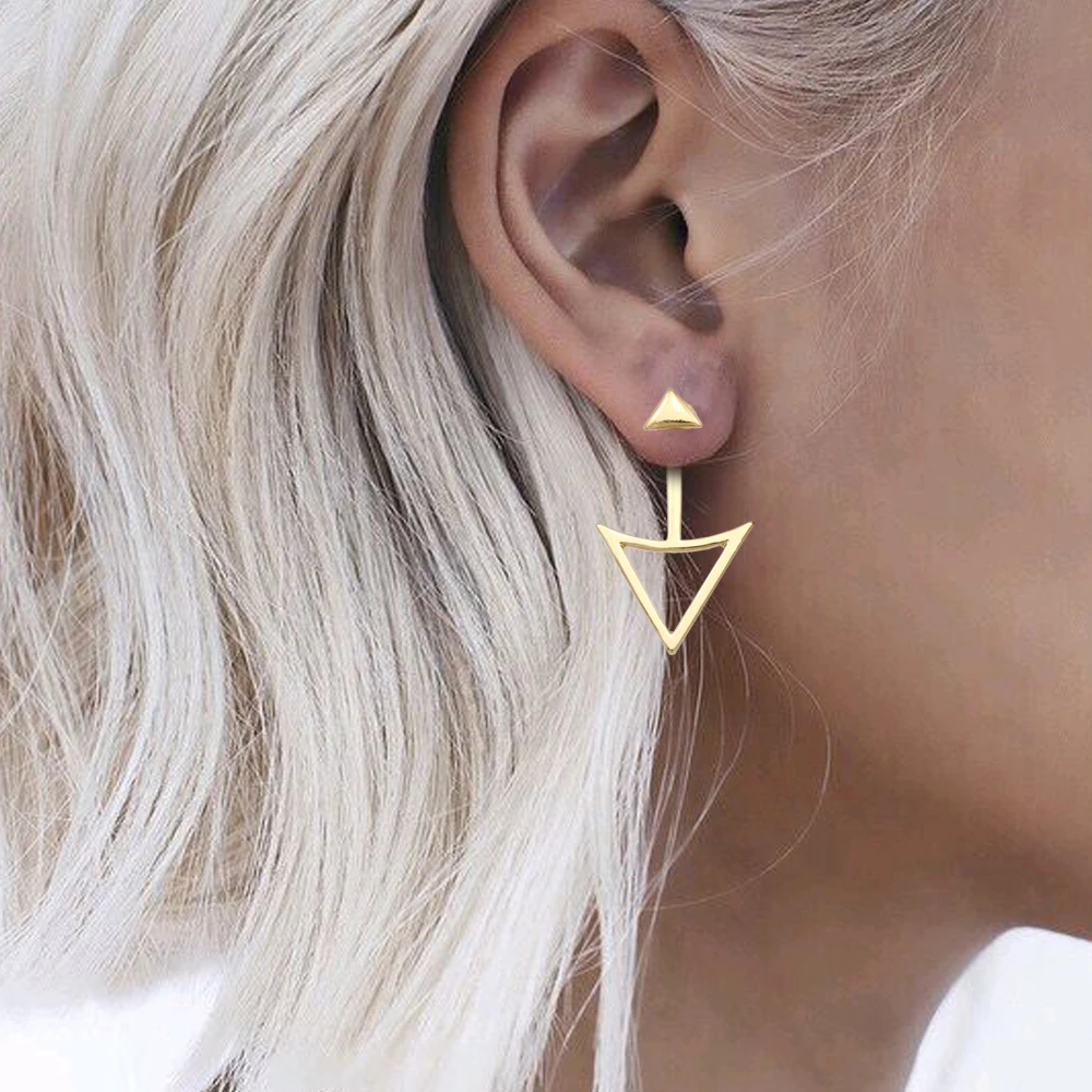 

Gold Silver Blogger Arrow & Triangle 2 Part Threader Swing Ear Jackets Bar Studs Earrings Jewelry