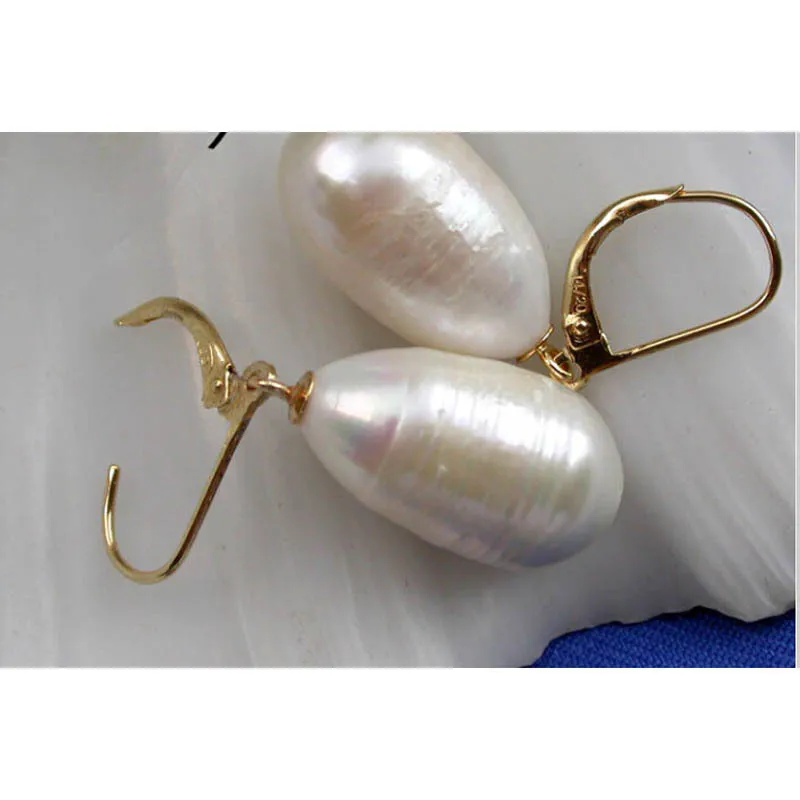 

BIG 12x18mm baroque white FW pearl dangle earring plated