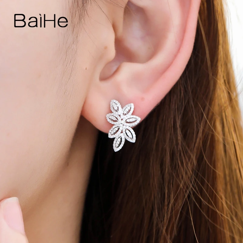BAIHE Solid 14 K белое золото около 0.68ct H/SI натуральные бриллианты Свадебные модные ювелирные изделия подарок серьги-гвоздики