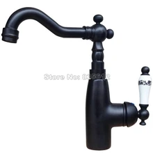 На бортике керамический кран и смеситель для кухонной раковины, одно отверстие, черный, масло, втирают Бронзовый поворотный носик, смеситель, краны Wsf108