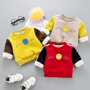 

Winter Baby Girls T Shirt Plus Fleece Warm Girls Sweatshirt Thicken T Shirt For Girl Winter Kids Baby Smile Print Brand Clothes